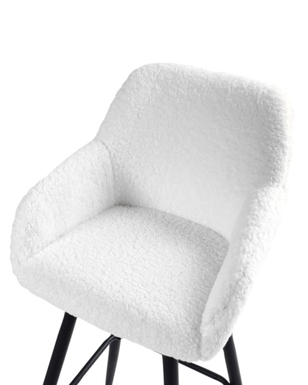 Sæt med 2 barstole Off-White Boucle Teddy Fabric Polstret med arme Ryglæn Sorte metalben