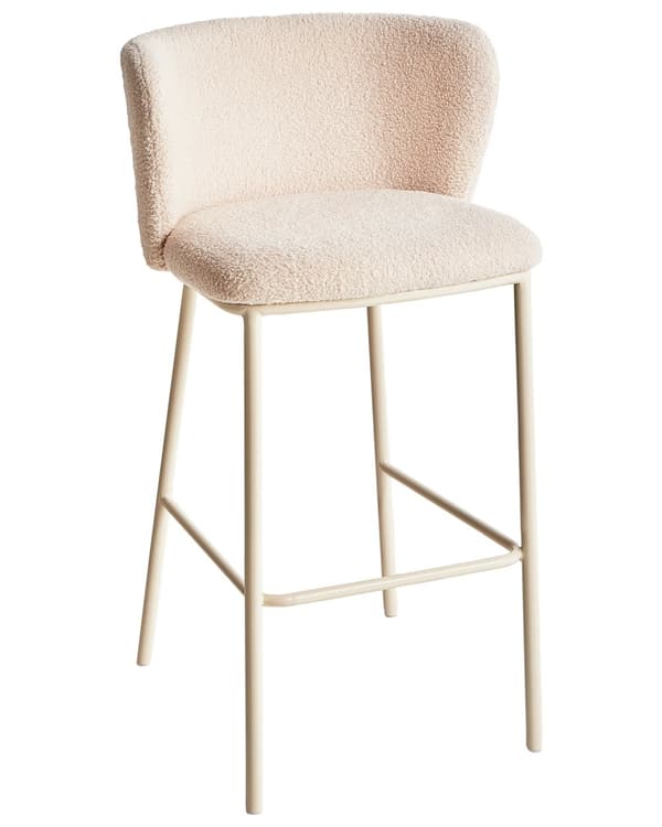Sæt med 2 barstole Beige Boucle-betræk Sorte metalben Armløse skamler Buet ryglæn Moderne spisestue Køkken