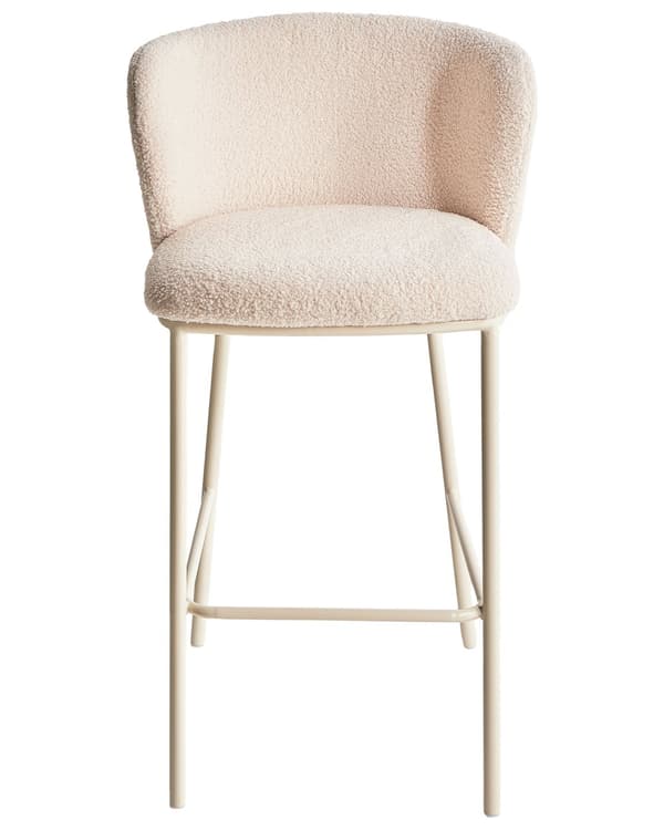 Sæt med 2 barstole Beige Boucle-betræk Sorte metalben Armløse skamler Buet ryglæn Moderne spisestue Køkken