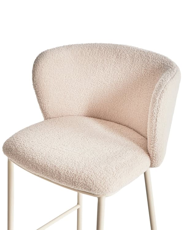 Sæt med 2 barstole Beige Boucle-betræk Sorte metalben Armløse skamler Buet ryglæn Moderne spisestue Køkken