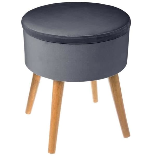 Velourtaburett med förvaring - Tess - Grå - Tyg - Vintage