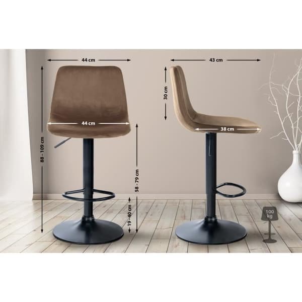 Divo Velvet Barpall Metal Base Justerbar höjd Svängbar, brun-svart