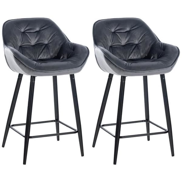 Set med 2 Gibson barstolar med metallben och fotstöd, mörkgrå sammet