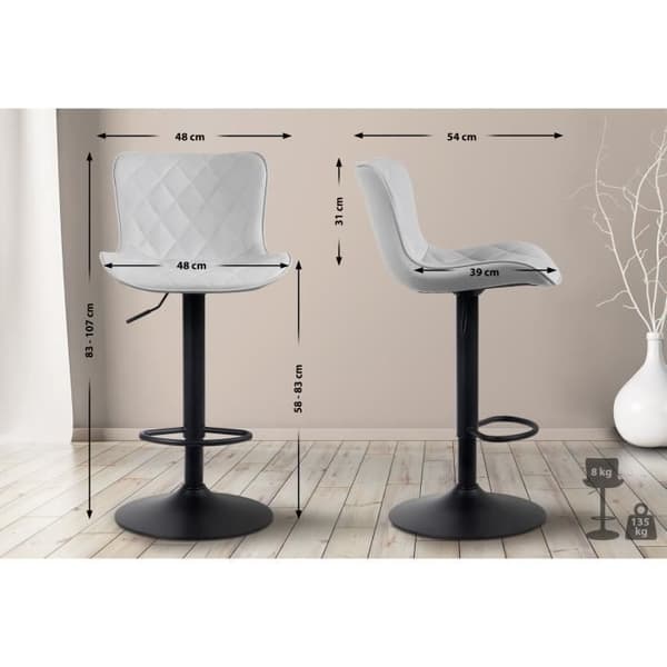 Set med 2 st Emma barstolar med metallbas Höjdjusterbar svängbar, vit - konstläder
