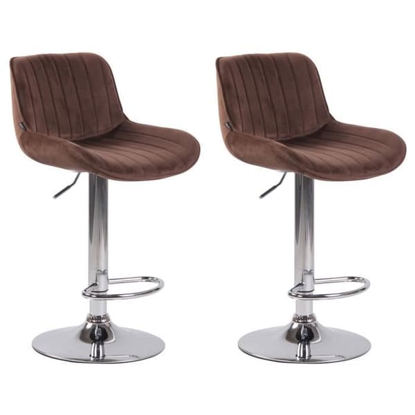 Set med 2 Lentini Velvet Barstolar - CLP - Metallbas - Justerbar höjd - Brun