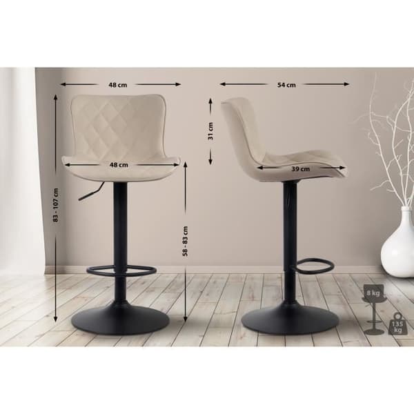 Set med 2 st Emma barstolar med metallbas höjdjusterbar vridbar, krämfärgat läder