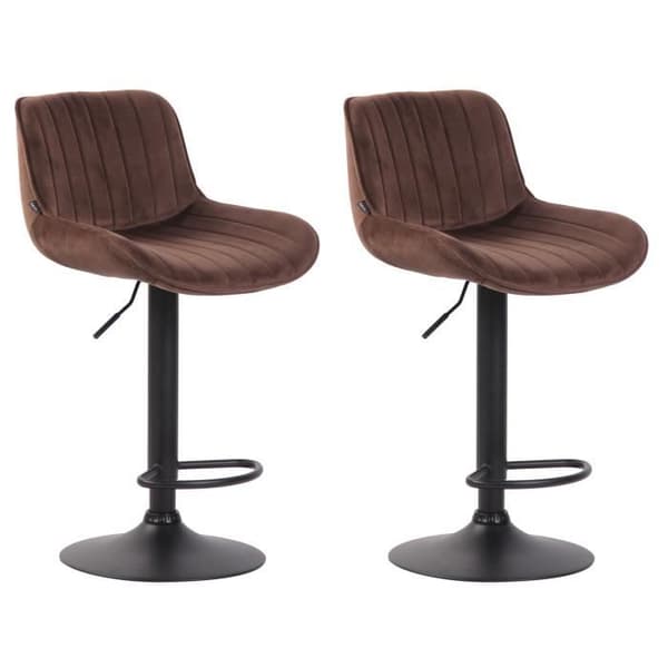 Set med 2 Lentini Velvet Barstolar - CLP - Metallbas - Justerbar höjd - Brun
