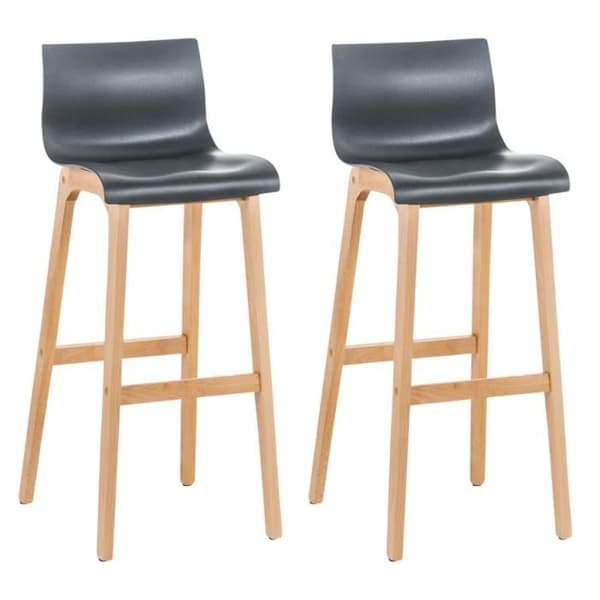 Lot av 2 design barstolar Hoover natur - CLP - Plast sits - Ben i trä natur - Grå