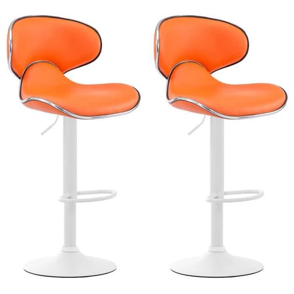 Barstol - Las Vegas V2 - Syntetisk läder - Orange-Vit - Höjdjusterbar - 2-pack