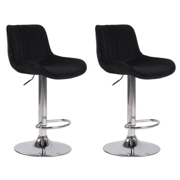 Set med 2 Lentini Velvet Barstolar - CLP - Metallbas - Höjdjusterbar - Svart