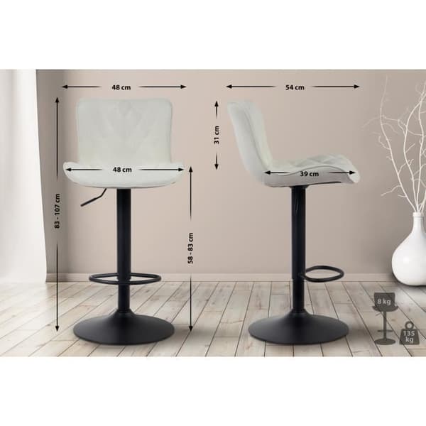 Set med 2 st Emma barstolar med metallbas höjdjusterbar svängbar, krämfärgad tyg