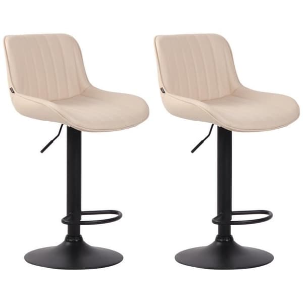 Set med 2 Lentini barstolar i konstläder, metallbas Justerbar höjdled, gräddsvart