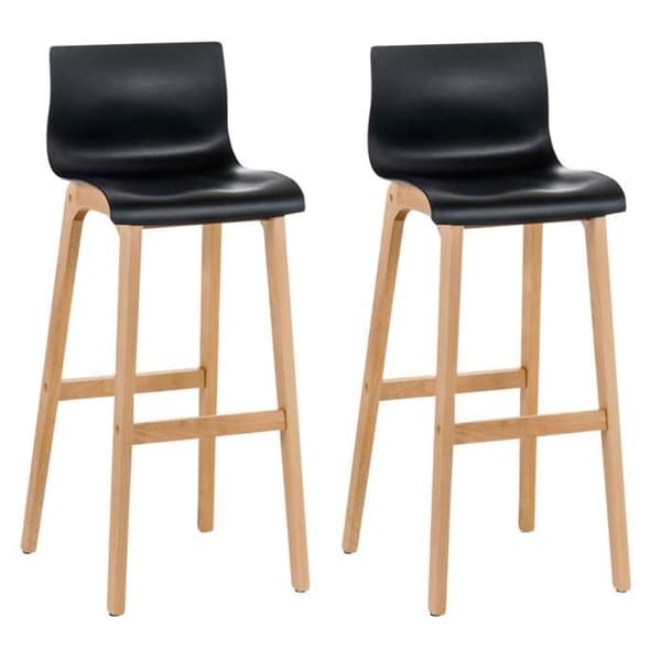 Set med 2 Hoover barstolar med plastsits, 4 naturliga ben, Svart - CLP - Modernt - Design - Trä