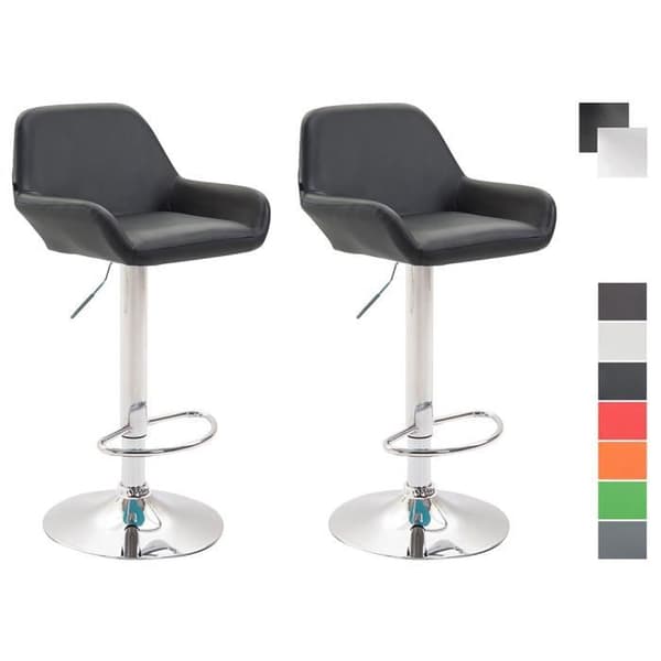 CLP Set med 2 Braga Design Barstolar konstläder I Höjdjusterbar I med ryggstöd och ergonomiskt fotstöd - svart