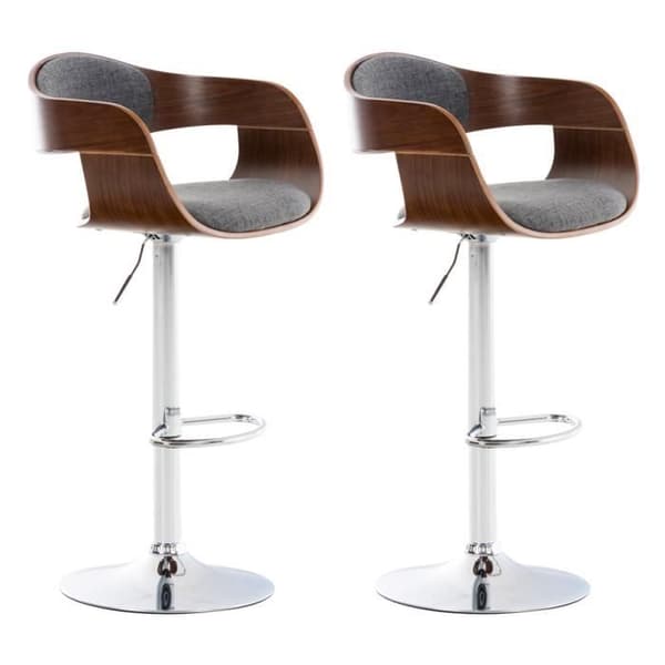 Set med 2 Kingston barstolar i tyg - CLP - Valnöt/Grå - Modern design - Justerbar i höjdled