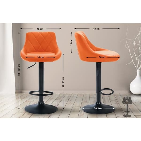 Lazio höjdjusterbar barpall i konstläder med metallben och fotstöd, orange-svart