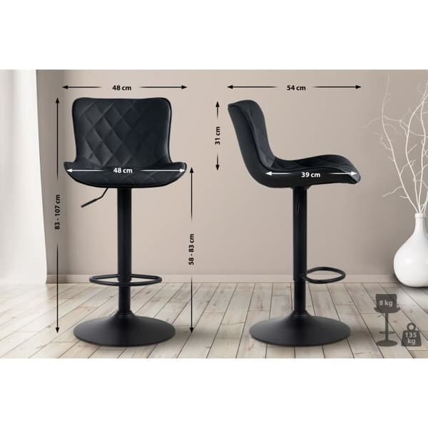 Set med 2 st Emma barstolar med metallbas Höjdjusterbar svängbar, svart - konstläder