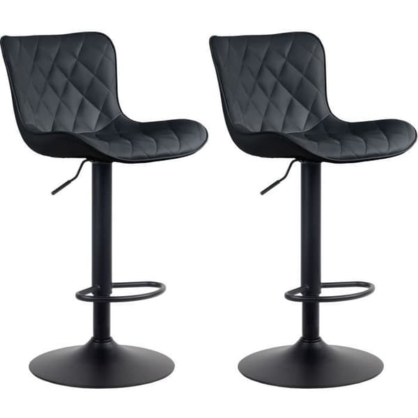 Set med 2 st Emma barstolar med metallbas Höjdjusterbar svängbar, svart - konstläder