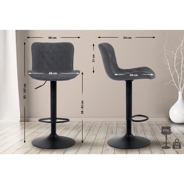 Set med 2 st Emma barstolar med metallbas Höjdjusterbar svängbar, svart - tyg