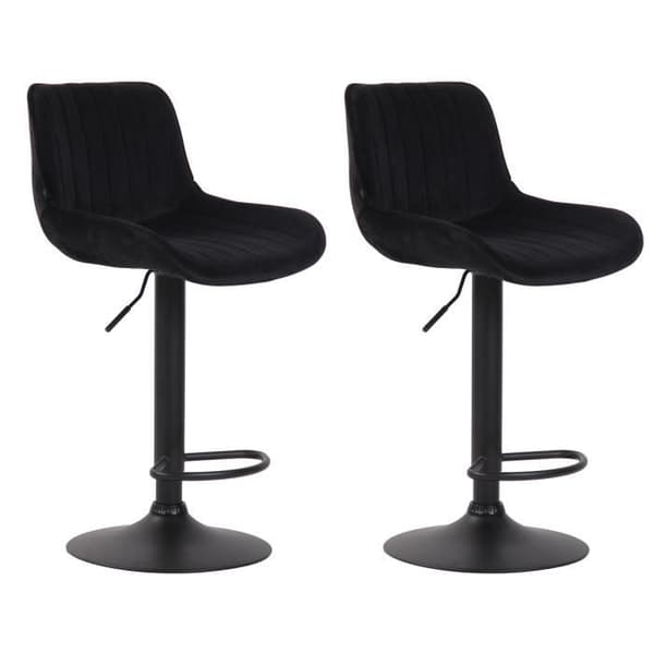 Set med 2 Lentini Velvet Barstolar - CLP - Metallbas - Höjdjusterbar - Svängbar - Svart