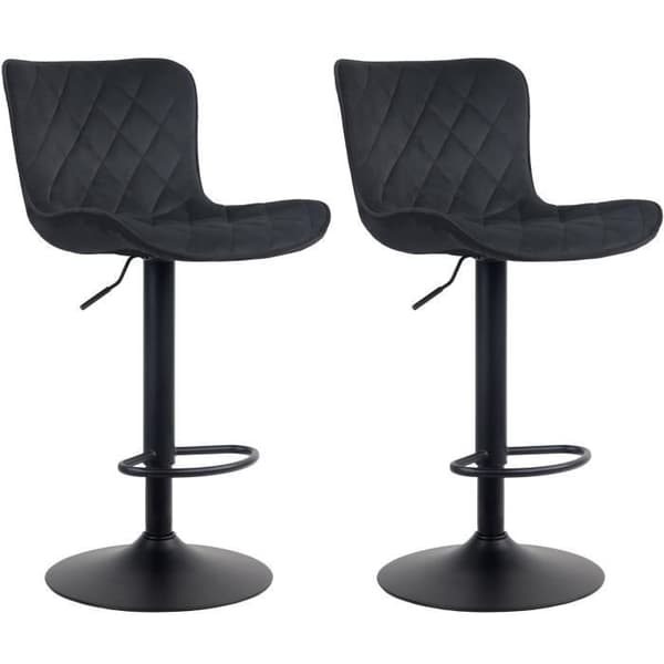 Set med 2 Barstolar Emma med Metallunderrede, Justerbar Höjd och Svängbar, Svart -Velour