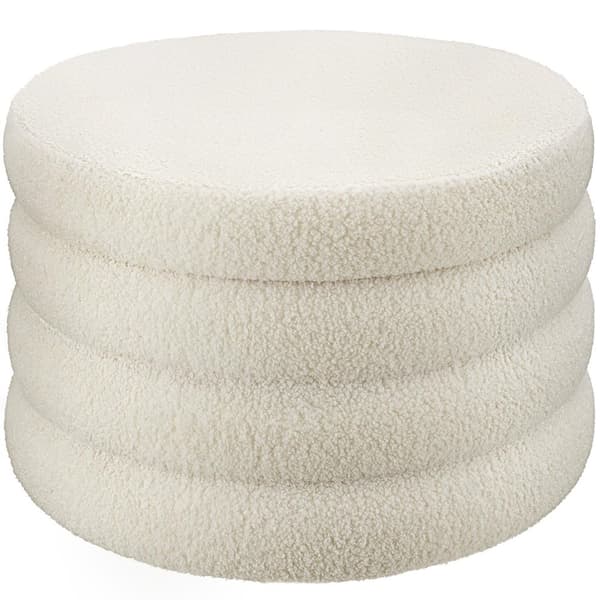 Polstret skammel Altu XL, opbevaringsplads - Bouclé creme-hvid