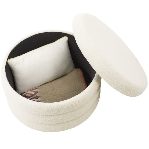 Polstret skammel Altu XL, opbevaringsplads - Bouclé creme-hvid