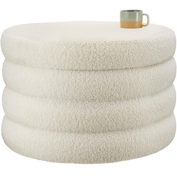 Polstret skammel Altu XL, opbevaringsplads - Bouclé creme-hvid