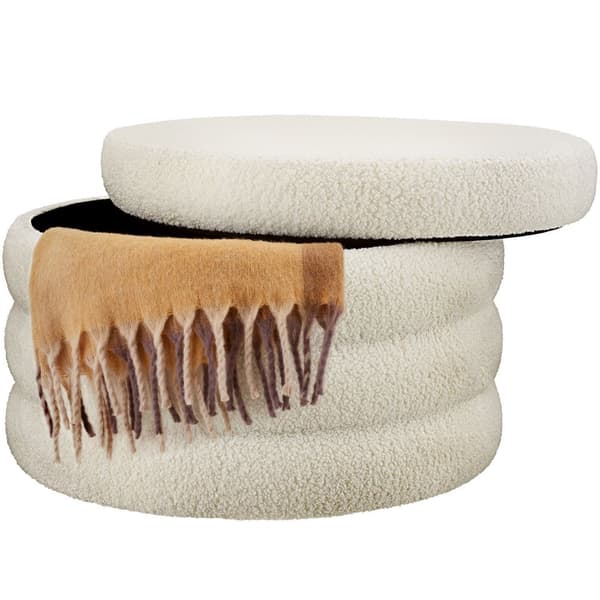 Polstret skammel Altu XL, opbevaringsplads - Bouclé creme-hvid