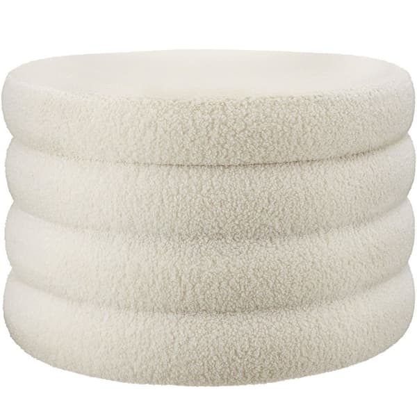 Polstret skammel Altu XL, opbevaringsplads - Bouclé creme-hvid