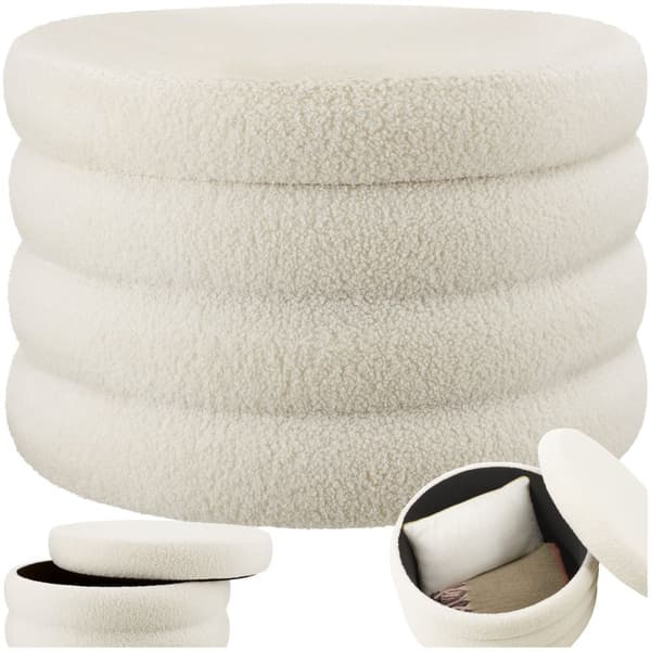 Polstret skammel Altu XL, opbevaringsplads - Bouclé creme-hvid