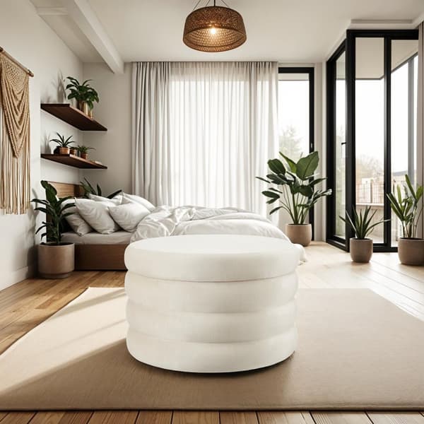 Polstret skammel Altu XL, opbevaringsplads - Velour look creme-hvid