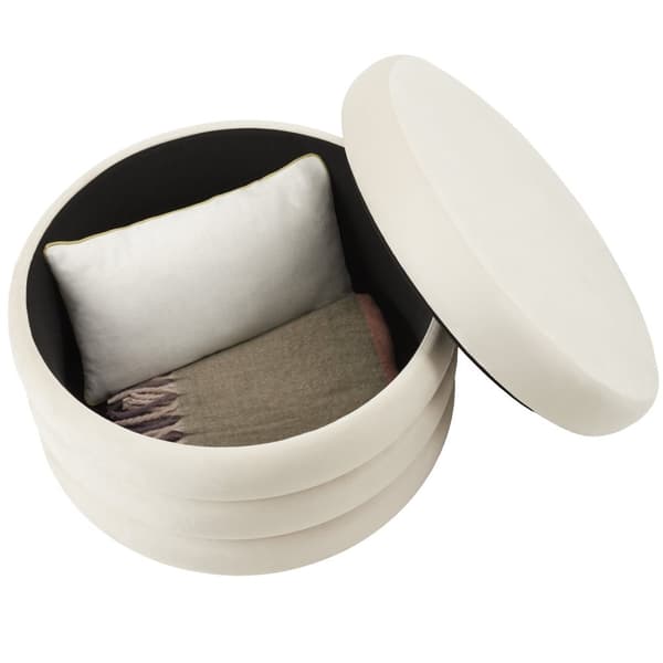 Polstret skammel Altu XL, opbevaringsplads - Velour look creme-hvid