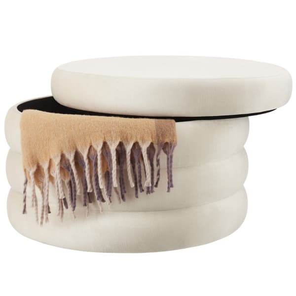 Polstret skammel Altu XL, opbevaringsplads - Velour look creme-hvid