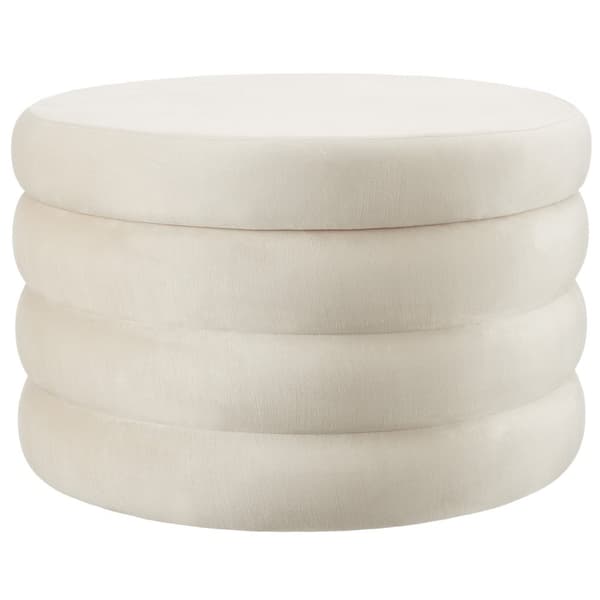Polstret skammel Altu XL, opbevaringsplads - Velour look creme-hvid