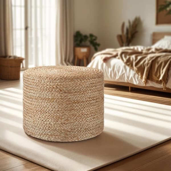 Håndlavet puf Banno cylinder af jute rund, boho-stil - beige