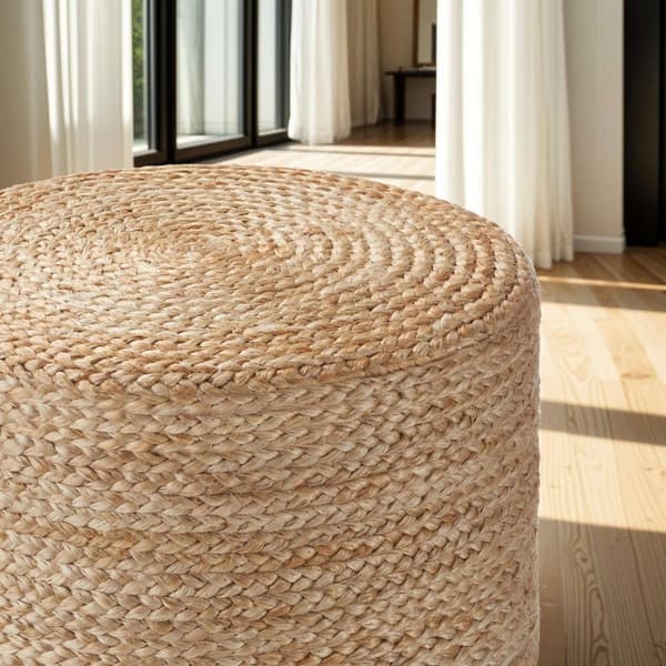 Håndlavet puf Banno cylinder af jute rund, boho-stil - beige