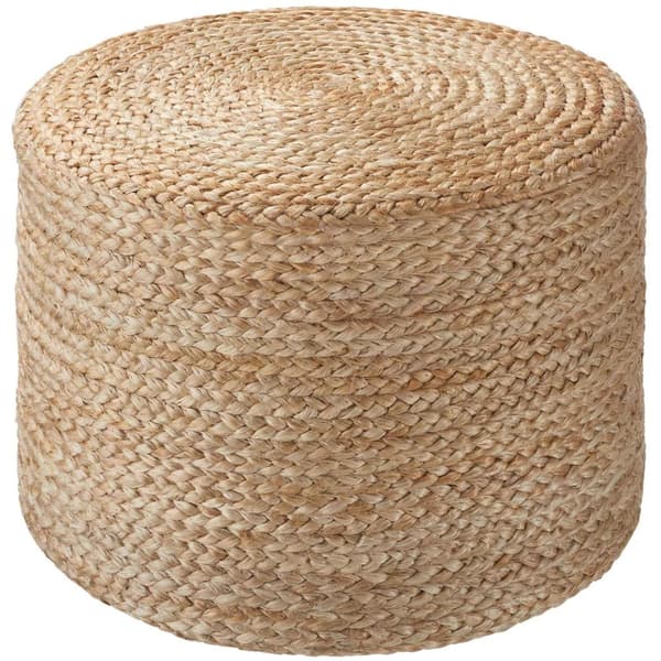 Håndlavet puf Banno cylinder af jute rund, boho-stil - beige