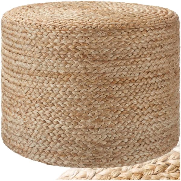 Håndlavet puf Banno cylinder af jute rund, boho-stil - beige