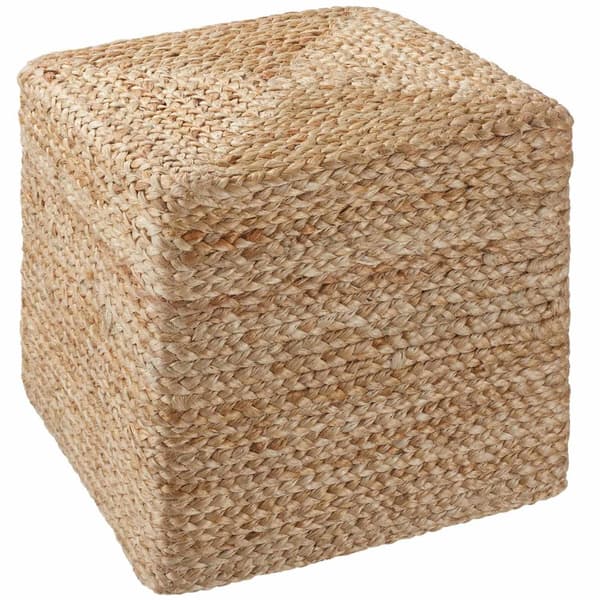 Håndlavet puf Banno Cube i jute, firkantet, boho-stil - beige