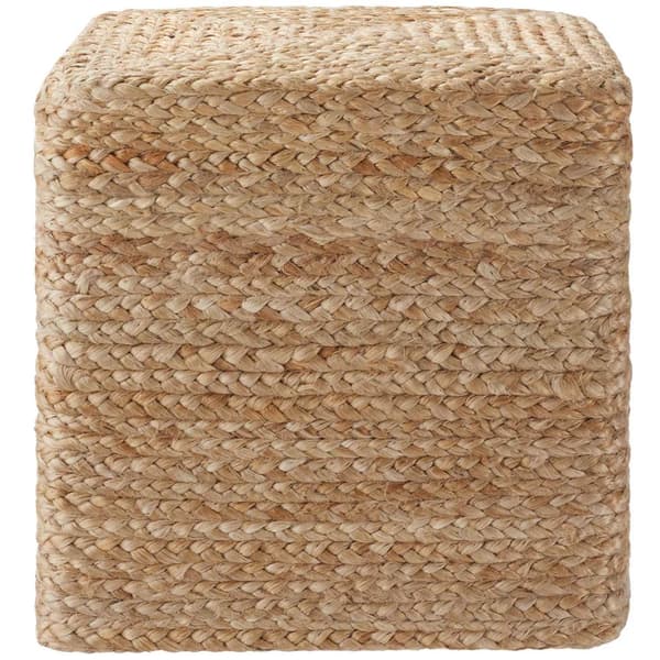 Håndlavet puf Banno Cube i jute, firkantet, boho-stil - beige