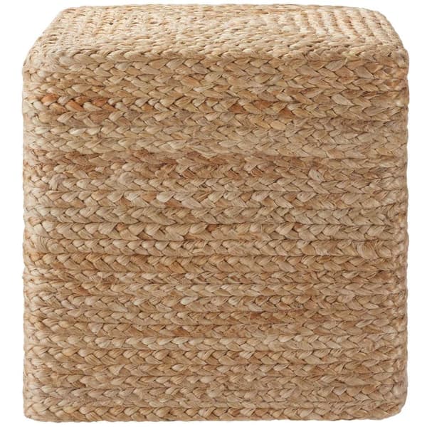 Håndlavet puf Banno Cube i jute, firkantet, boho-stil - beige