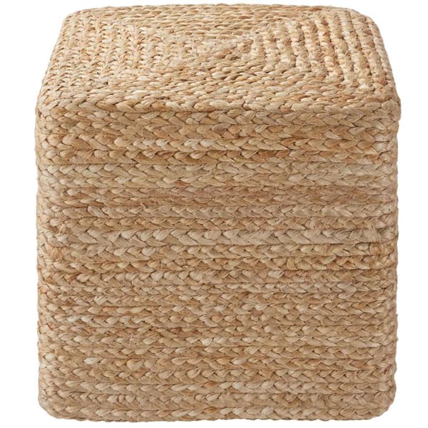 Håndlavet puf Banno Cube i jute, firkantet, boho-stil - beige