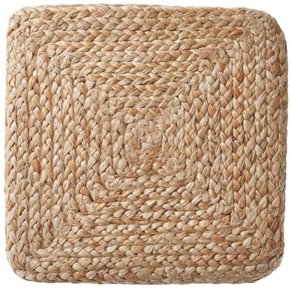 Håndlavet puf Banno Cube i jute, firkantet, boho-stil - beige