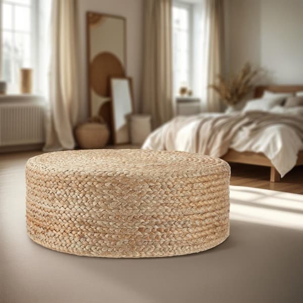 Håndlavet puf Banno elipse i jute, rund, boho-stil - beige