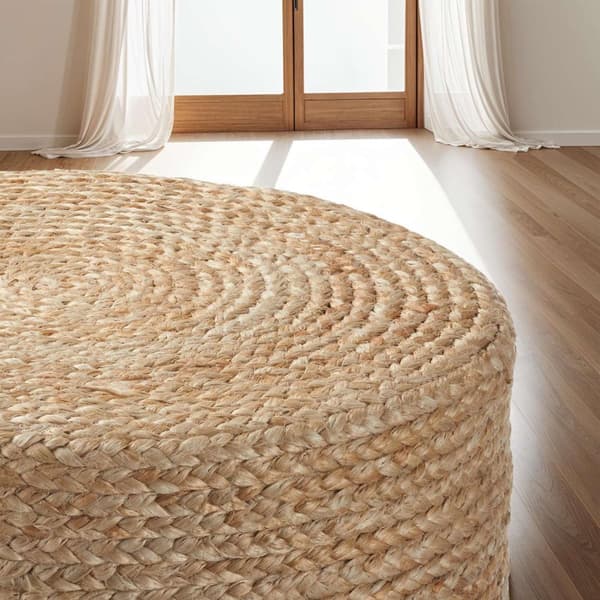 Håndlavet puf Banno elipse i jute, rund, boho-stil - beige