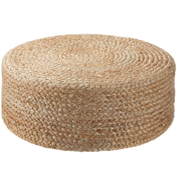 Håndlavet puf Banno elipse i jute, rund, boho-stil - beige