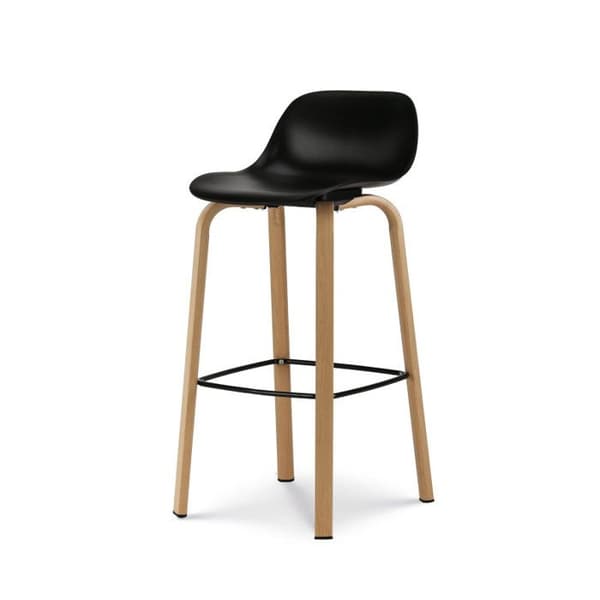 Set med 2 svarta barstolar i skandinavisk stil med metallben i trälook - Höjd 76 cm