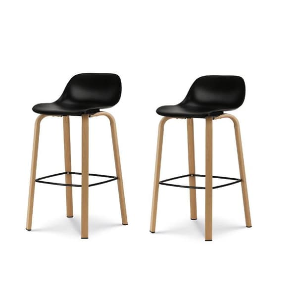 Set med 2 svarta barstolar i skandinavisk stil med metallben i trälook - Höjd 76 cm