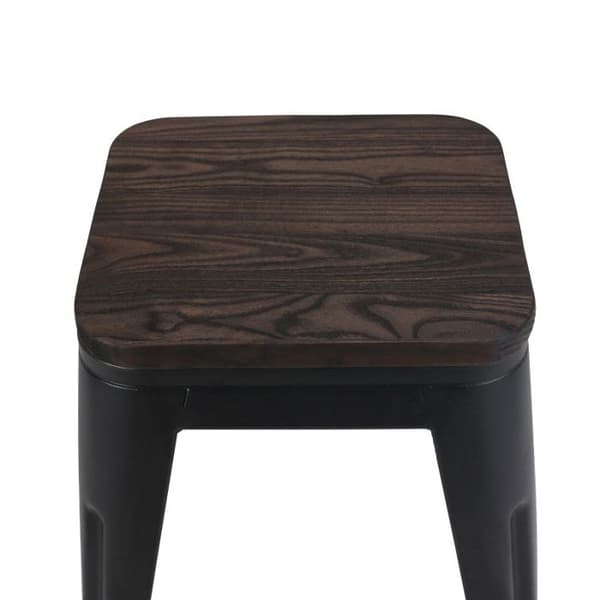 Svart metall stool i industriell stil med sittdel i mörkt trä - Utan ryggstöd - Höjd 46 cm